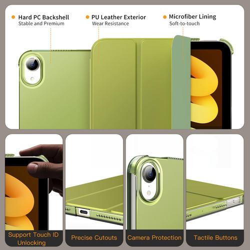 Funda Delgada Ipad Mini 7 Y 6 8.3 Pulgadas Con Soporte Verde Helecho Salvaje