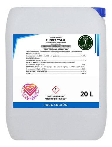 20 L Insecticida minador diaphorina pulgon gusano acaro barren Lupita Bonita JPNR Fungicida y Acaricida