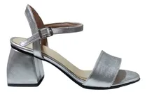 Comprar Sandalia Mujer Plateada Taco Bajo Comoda Fiesta Full