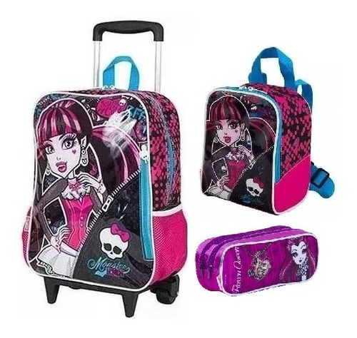 Kit Mochila Monster High Rodinhas G Lancheira Estojo Sestini