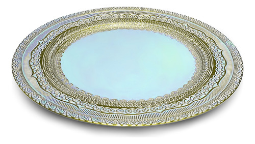 12 Bajo Plato Base Color Azul Claro Grecas Dorado Mod.75-49
