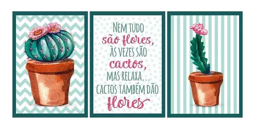 Conjunto de cactos com flor em forma de coração