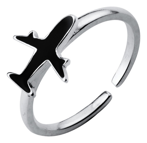 Anillo Aviones Mujer Plata Negro