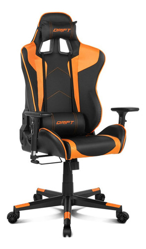 Silla de escritorio Drift DR300 gamer ergonómica  negra y naranja con tapizado de cuero sintético