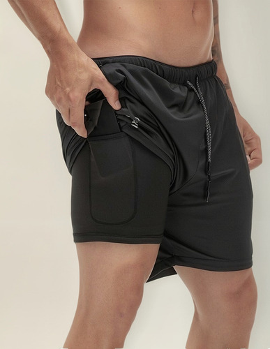 Gym Short Con Licra Deportiva 2 En 1 Hombre Correr Ejercicio