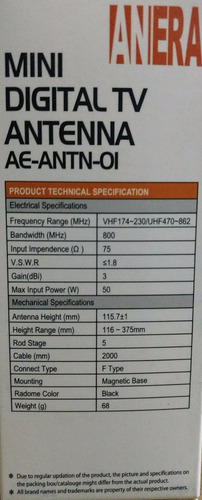 Imagen 2 de 3 de Antena Magnetica Con Base Para Tv Digital