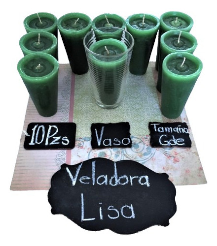 Veladora Verde - Repuesto Limonero I 10 Piezas + 1 Vaso