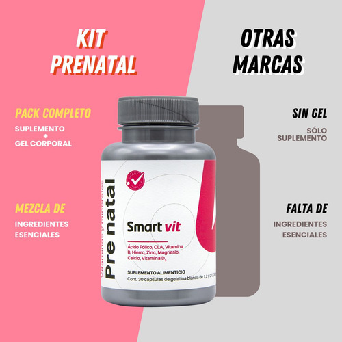 Lovy Care Smart Vit Dúo Prenatal Suplemento con Ácido Fólico 30 Cápsulas + Gel Reafirmante de Toronja 250 ml Multivitamínico para Maternidad y Cuidado de la Piel