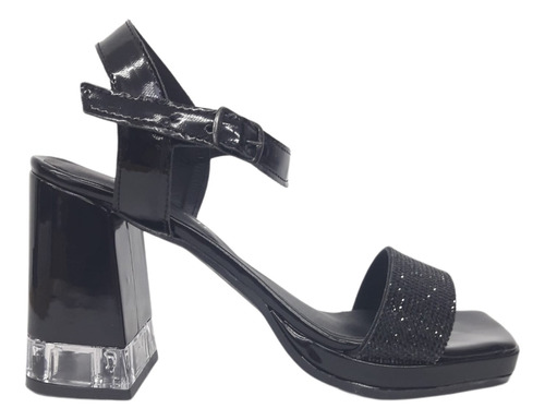 Sandalias Noche Charol Negro Plata Mujer 35 Al 40