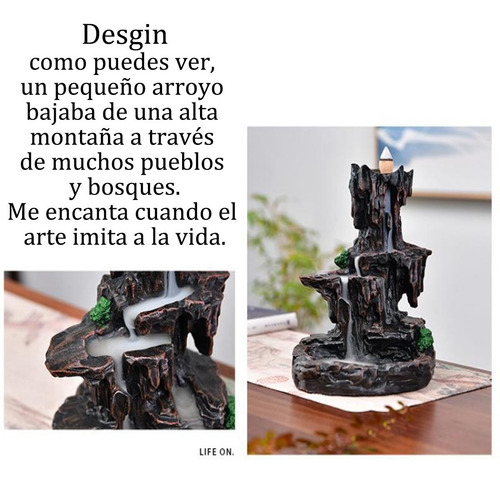 YVW Porta Incienso Cascada Esmaltado de Cerámica Montaña Negro