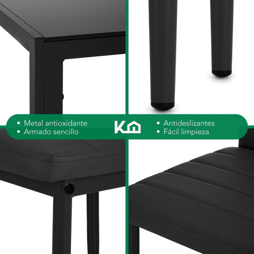 Juego Comedor 6 Sillas Con Mesa De Vidrio Templado Rectangular Estructura Metálica Para 6 Personas Moderno Color Negro Kingshouse
