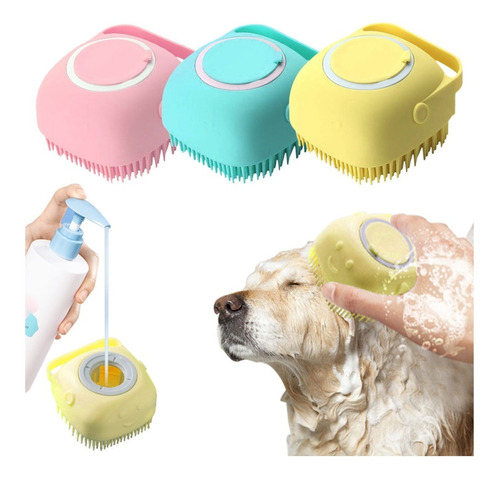 Cepillo Perros Mascotas Baño Con Dispensador De Jabón