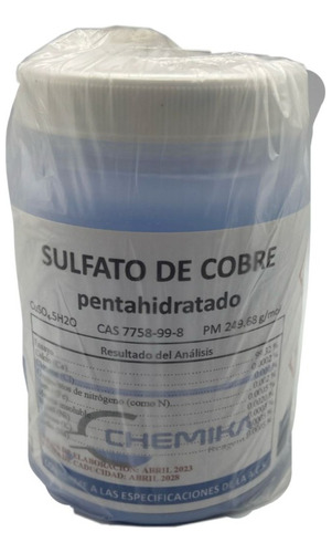 Sulfato Cúprico Pentahidratado  R. A. De 500 Gramos
