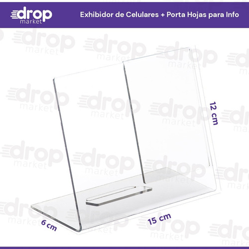 Exhibidor De Celular Transparente + Porta Hoja Info X10u.