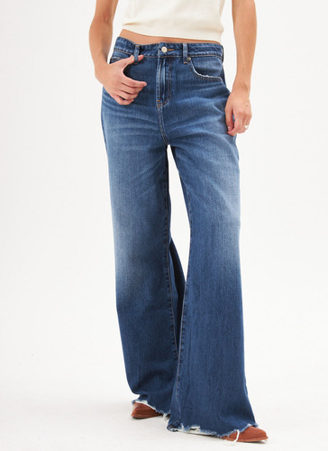 Jean Pantalón Mujer Brooksfield Wide Leg Azul Bm5040