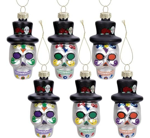 6pcs Day Of The Dead Glass Hanging Ornaments - Dia De M...