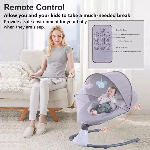 Columpio eléctrico para bebés, hamaca para bebés de 0 a 12 meses, control  remoto, 5 modos de vibración
