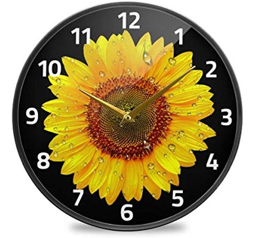 Alaza Reloj De Pared Floral De Cerca Con Girasol, Funciona C