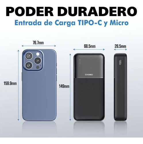 Batería Externa Power Bank 20.000mah Kbod Md-12410 Colores