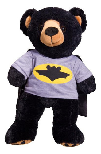 Plush Toys Wonderland Black & Grey Traje De Osito De Peluche De Superhéroe | Camisa De Disfraz De Oso Murciélago Con Capa, Para Animales De Peluche