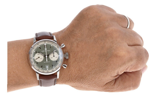Reloj Hombre Hamilton American Classic Intra-matic 40mm Marrón Oscuro Plateado Verde