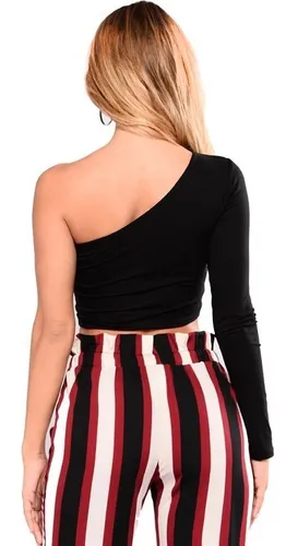 Top Cropped Blusa Feminino Um Ombro S Moda 2018 Manga Longa