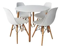 Comprar Juego Comedor Nórdico Mesa Redonda 100cm + 4 Sillas Blanco Diseño De La Tela De Las Sillas Liso