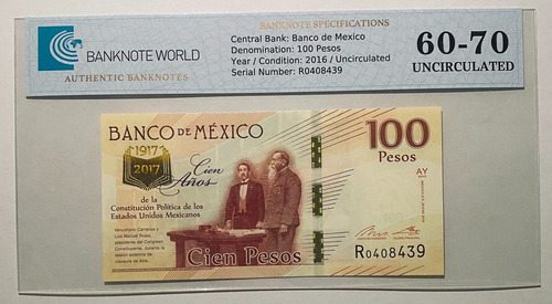 100 Pesos Constitucion Familia F Conmemorativos Certificado 