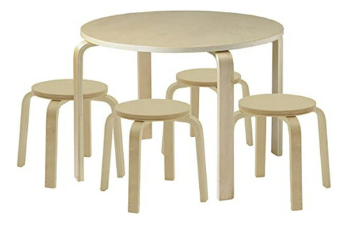 Set De Mesa Redonda Y Taburetes De Madera Curvada Para Niños
