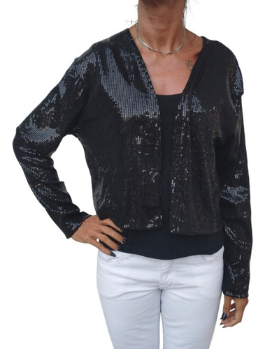 Spolverino Bolero Saco Saquito Fiesta Mujer Negro Xl
