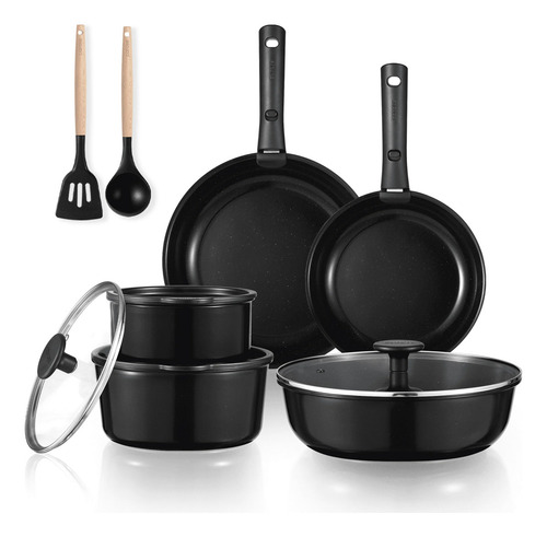 Bateria Cocina Ceramica Antiadherente Induccion Carote 13pzs Negro