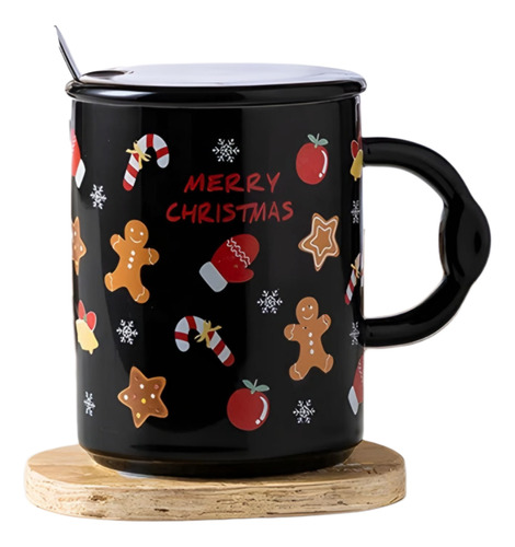 Taza De Navidad Con Tapa Y Cuchara Mug Navideño Decoración 