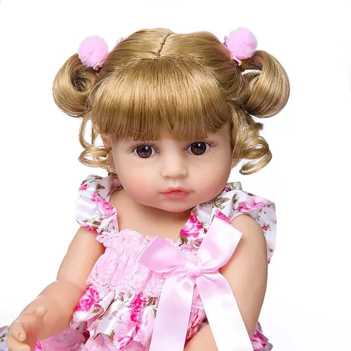 Boneca reborn bebe 57cm silicone corpo inteiro cabelo cacheado