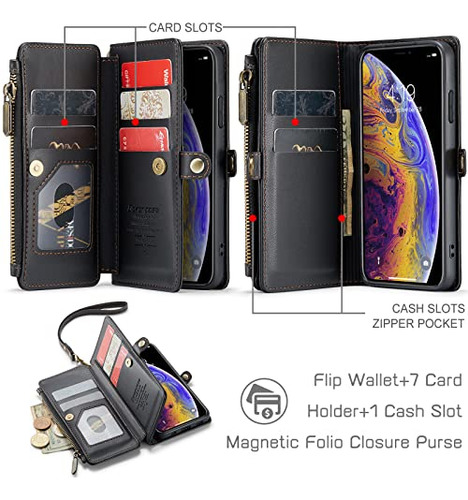 Funda Para iPhone X/xs Negro Piel Sintetica-5