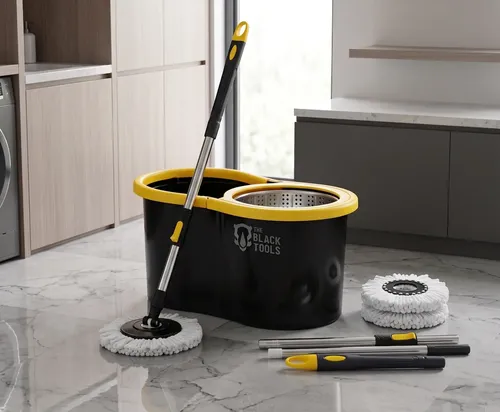Mop Giratório 360° Balde Inox 8 Litros Centrífuga C/ 2 Refis