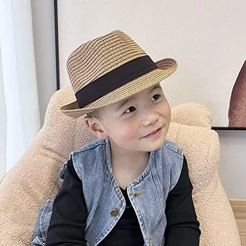 Sombrero Paja Fedora Sol Niños, Sombrero Trilby Ala Corta