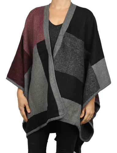 Imagen 2 de 3 de Ruana Poncho Patcwork Mantón Mujer Lana Tejido