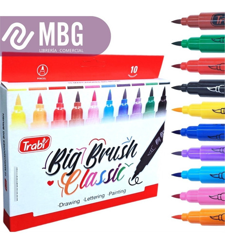 Imagen 2 de 7 de Marcador Trabi Big Brush Punta Pincel Por 10 Unidades