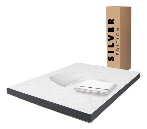 Colchón Matrimonial En Caja 10cm + Sábanas + Protector Blanco Con Gris