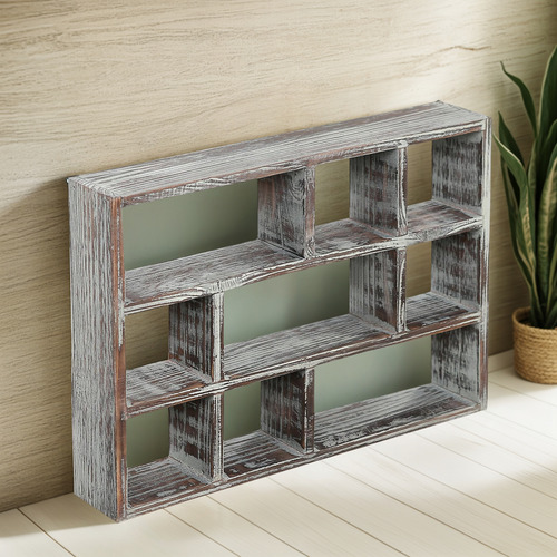 Caja Rústica Madera Maciza Multifunción 9 Compartimentos Col