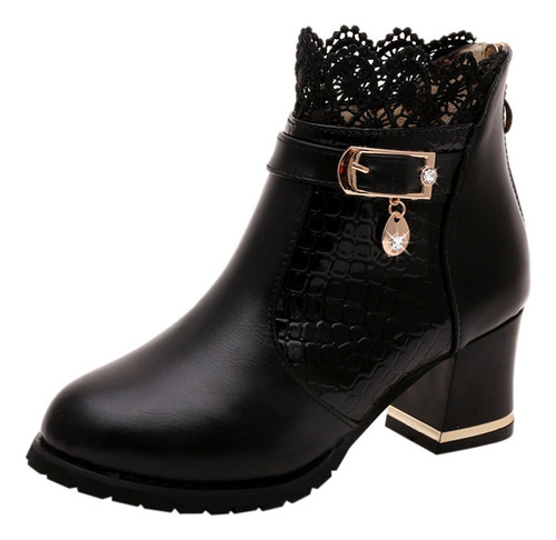 Botas Mujer Otoño Vintage Cuero Tobillo Encaje Zapato Corto