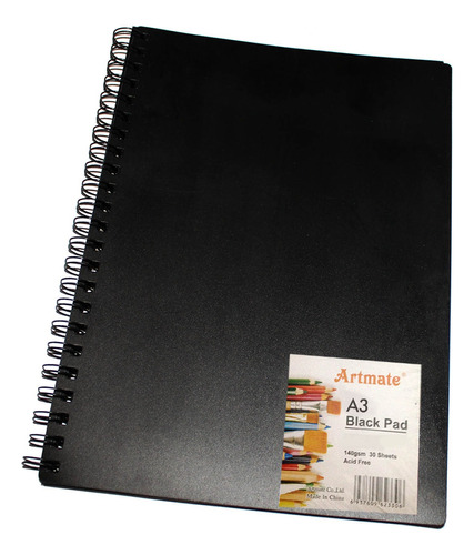 Cuaderno De Dibujo 30 Hojas Negras 140 Gramos A3 Profesional