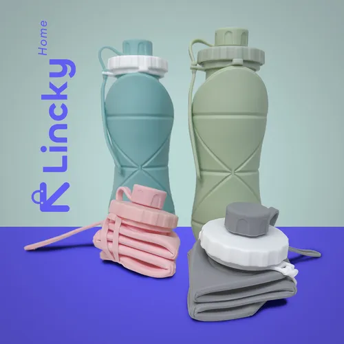 Botella De Agua Genérica Térmica De Silicona Plegable Portátil 600ml Color Azul Claro