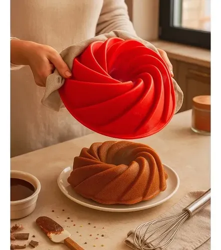 Forma De Silicone Espiral 25cm  Para Bolo Pudim Torta Vermelho
