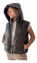 Comprar Chaleco Puffer Ecocuero Mujer Capucha Abrigado Capucha.