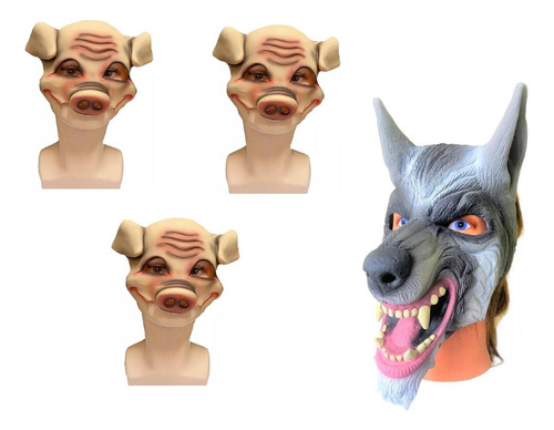 Máscaras Três Porquinhos +lobo Mau Fantasia Teatro Infantil