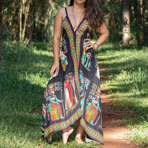 Imagem 4 de 5 de Vestido De Ponta Preto Egípcio Indiano Boho Hippie