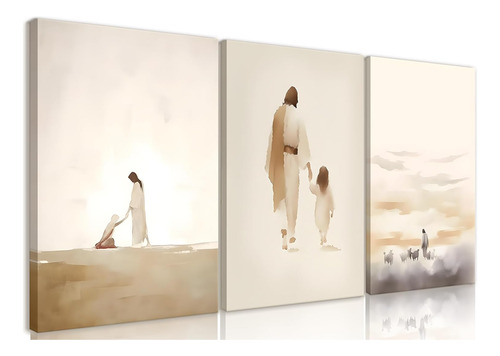 3 Piezas Enmarcadas De Jesús, Arte De Pared En Lienzo Con Di