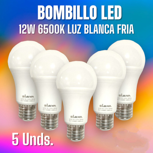 Bombillo Led 12w Ahorrador Luz Blanca 5 Und.