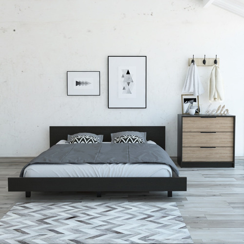 Cama 2 Plazas + Comoda 3 Cajones - Wengue / Miel